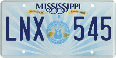 MS license plate LNX545
