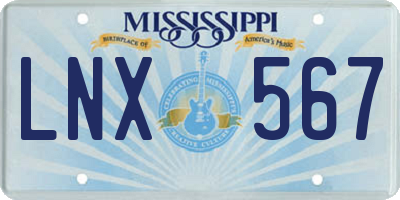 MS license plate LNX567