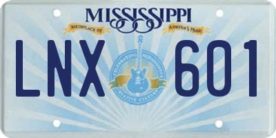 MS license plate LNX601