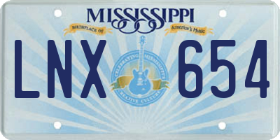 MS license plate LNX654