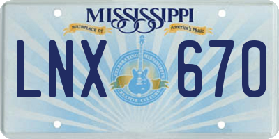 MS license plate LNX670
