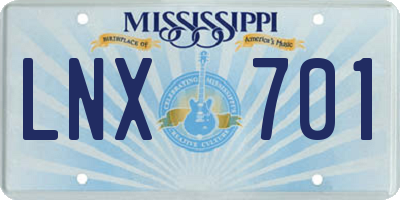 MS license plate LNX701