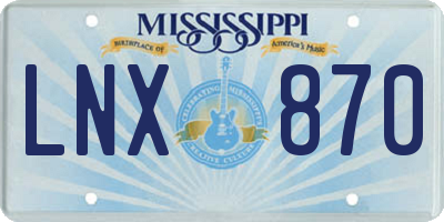MS license plate LNX870