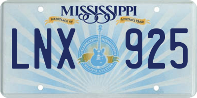 MS license plate LNX925