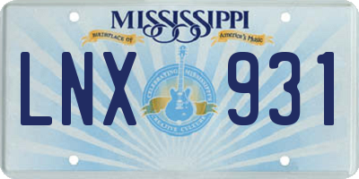 MS license plate LNX931