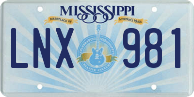 MS license plate LNX981