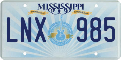 MS license plate LNX985