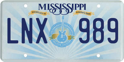 MS license plate LNX989