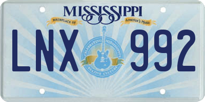 MS license plate LNX992