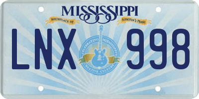 MS license plate LNX998