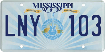 MS license plate LNY103