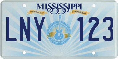 MS license plate LNY123