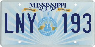 MS license plate LNY193