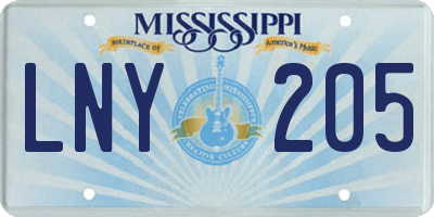 MS license plate LNY205