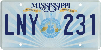 MS license plate LNY231