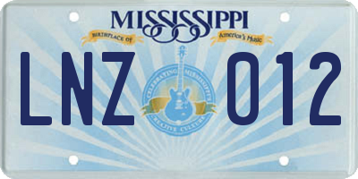 MS license plate LNZ012