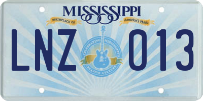 MS license plate LNZ013