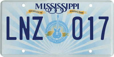 MS license plate LNZ017
