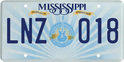 MS license plate LNZ018