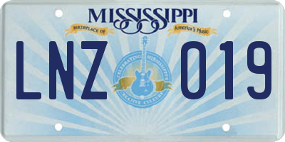 MS license plate LNZ019