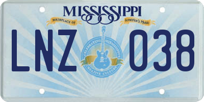 MS license plate LNZ038