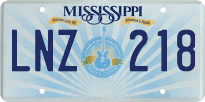MS license plate LNZ218
