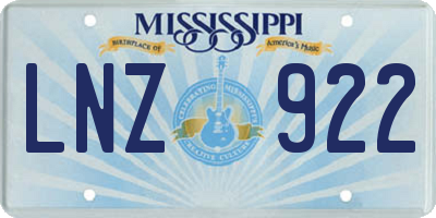 MS license plate LNZ922