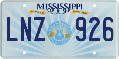 MS license plate LNZ926