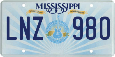 MS license plate LNZ980