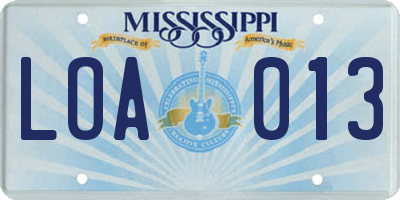 MS license plate LOA013