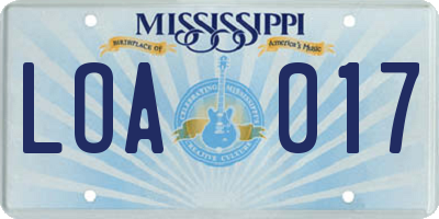 MS license plate LOA017