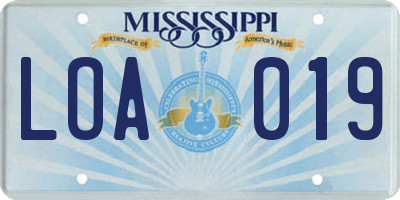 MS license plate LOA019