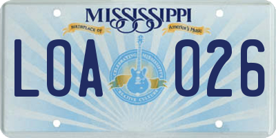 MS license plate LOA026