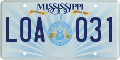 MS license plate LOA031