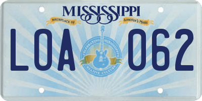 MS license plate LOA062