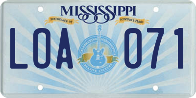 MS license plate LOA071