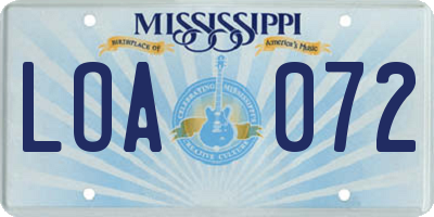 MS license plate LOA072