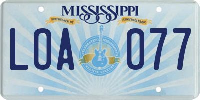 MS license plate LOA077