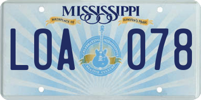 MS license plate LOA078