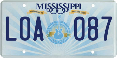 MS license plate LOA087