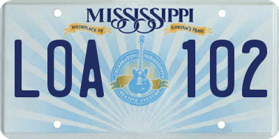 MS license plate LOA102