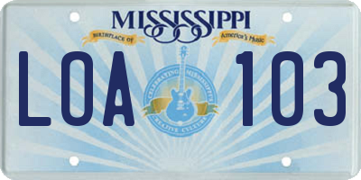 MS license plate LOA103