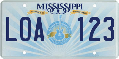 MS license plate LOA123