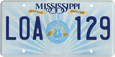 MS license plate LOA129