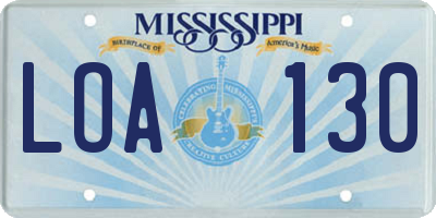 MS license plate LOA130