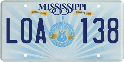MS license plate LOA138