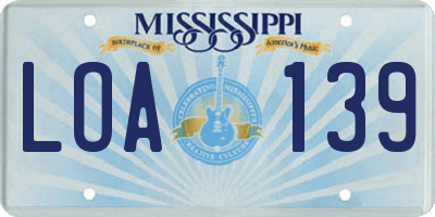 MS license plate LOA139