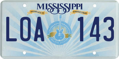 MS license plate LOA143