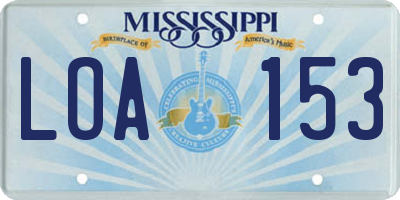 MS license plate LOA153