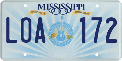 MS license plate LOA172